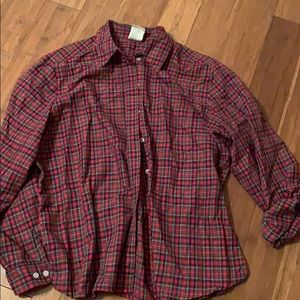 Ladies Long Sleeve Plaid Button Down with Pocket